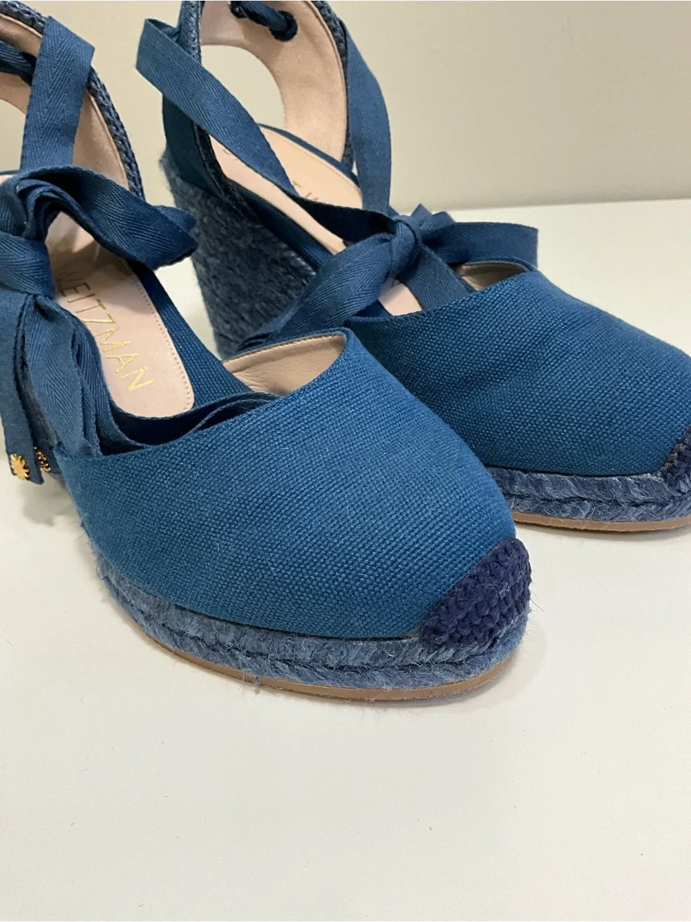 STUART WEITZMAN Marguerita Navy Canvas Espadrille Wedge Ankle Tie Sandals 8 - Picture 4 of 8